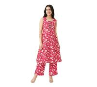 Ladyline Womens 2-Piece Silk Blend Digital Printed Kurta Palazzo Pants Co-ord Set with Mirror Work | Sleeveless Kurti with Back Tie-Up (SPEKP ANKYL) (36/ Pink)