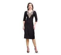 Ladyline Womens Blend Silk Embroidered Kurti Tunic Top - Knee Length 3/4 Sleeve Straight Indian Ethnic Kurta