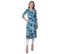 Ladyline Women's Casual Rayon Printed Tunic Handwork Mirror Kantha work Kurta Kurti Top (RPEK SHR670) (44/ Teal)