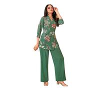 Ladyline Womens Italian Silk Printed Kurti Palazzo Co-Ord Set | Digital & Foil Print Henley Neck Tunic Top Kurta Pants Set (RPKP MCZM) (38/ Sea Green)