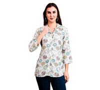 Ladyline Women's Printed Rayon Shirt Tunic Top - 3/4 Sleeve Shirt Collar Blouse with Front Buttons - 1-Piece Only - Casual Ethnic Kurti Style (RPK GBS420) (42/ White)