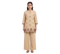 Ladyline Womens Pure Cotton Embroidered Tunic Pants Co-Ord Set | Cutwork Kurti Top with Palazzo | Casual Summer Ethnic Coords