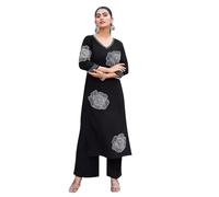 Ladyline Womens Rayon Kurta & Palazzo Co-ord Set with Embroidered V-Neck | Subtle Hand Work | Long Kurti Tunic Set (REKP MIRM) (44/ Black)