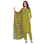 Ladyline Womens Silk Embroidered Salwar Kameez Set | Italian Crepe Kurta with Zari & Sequin Work | Pant Bottom & Organza Silk Dupatta | Party & Festive Wear (SESK RARA) (40/ Green)