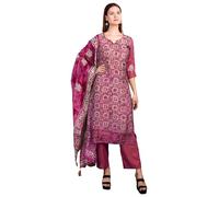 Ladyline Womens Silk Ethnic Batik Printed Salwar Kameez - Chikankari Embroidered Schiffli Cutwork (SPESK SWA1170) (44/ Onion)