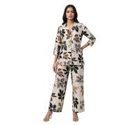 Ladyline Womens Slub Silk Digital Printed Tunic Pants Co-Ord Set | Cuban Collar Top with Palazzo | Stylish Coords Set for Women (SPKP SCBL) (40/ Cream)