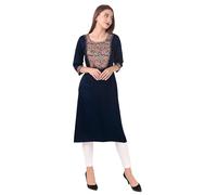 Ladyline Womens Stylish Silk Kurti Tunic Ajrakh Printed Hand Work Indian Kurta Dress (SEK SHRM950) (48/ Navy)