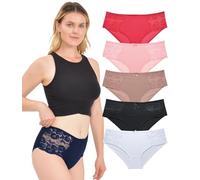 LadyMelex Women's Lace Panties, Underwear, Soft Cotton, Multipack, Breathable, Full Coverage, 5 Pack (Burgundy, Salmon, Mink, Black, White), 2XL