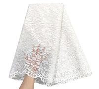 LadyQ African Net Lace Fabric 2023 Bridal French Lace Fabric 5 Yards African Dresses Tulle Cord Lace Fabric for Women 033827, White, 51"