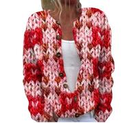 Ladys Cardigans Womens Cardigan Jacket Women's Cute Pattern Printed Open Woolen Sweater Cardigans Love Heart Knitted Sweater Tops Trendy Lady Lightweight Jacket Women's Light Red