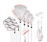 Lady's Complete Golf Club Package Set 11 Piece, Includes Titanium Golf Driver, 3 & #5 Fairway Woods, 4 Hybrid, 6 9ps Irons, Putter and Ladies Golf Bag
