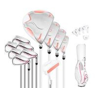 Lady's Complete Golf Club Package Set 11 Piece, Includes Titanium Golf Driver, 3 & #5 Fairway Woods, 4 Hybrid, 6 9ps Irons, Putter and Ladies Golf Bag