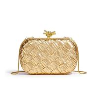 Lady's evening banquet handbag, knitted versatile and fashionable handbag, wedding guest wallet with chain, elegant party bag, Gold