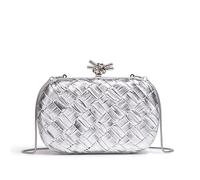 Lady's evening banquet handbag, knitted versatile and fashionable handbag, wedding guest wallet with chain, elegant party bag, Silver