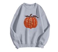 Lady's Halloween Hoodie Pumpkin Print Plus Size Loose Top Preppy Sweatshirt Hooded Sweatshirt For Women (Grey, XXL)