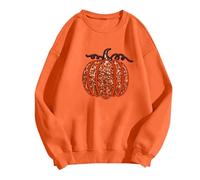 Lady's Halloween Hoodie Pumpkin Print Plus Size Loose Top Preppy Sweatshirt Hooded Sweatshirt For Women (Orange, M)