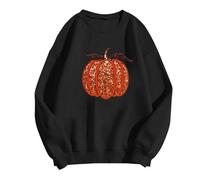 Lady's Halloween Hoodie Pumpkin Print Plus Size Loose Top Preppy Sweatshirt Hooded Sweatshirt For Women (Black, S)