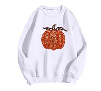 Lady's Halloween Hoodie Pumpkin Print Plus Size Loose Top Preppy Sweatshirt Hooded Sweatshirt For Women (White, S)