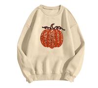 Lady's Halloween Hoodie Pumpkin Print Plus Size Loose Top Preppy Sweatshirt Hooded Sweatshirt For Women (Khaki, M)