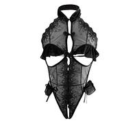 Ladys Lingerie Sexy Lace Lingerie for Women Sets Women Fashion Print Mesh Lingerie Lace Lingerie 1 Bodysuit Set Sexy Underwear Sexy Christmas Underwear Sexy Cheerleader Outfit (Black, XL)