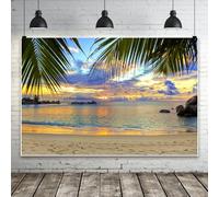 Laeacco 10x8Ft Sunset Seaside Landscape Backdrop Tropical Beach Backdrop Palm Trees Summer Photo Background Ocean Hawaiian Aloha Luau Party Decorations Baby Shower Birthday Wedding Photo Studio Props