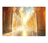 Laeacco 15x10ft Heaven Backdrop Gold Paradise Palace Holy Light White Clouds Photography Background for Newborn Baby Shower Birthday Party Christian Religious Church Events Decor Photo Booth Props