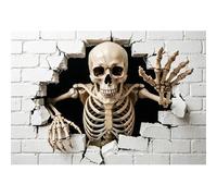 Laeacco 5x3ft Halloween Skeleton Backdrop Spooky Skull Ghost Photography Background for Horror Halloween Carnival Party Decoration Family Portrait Photo Booth Props