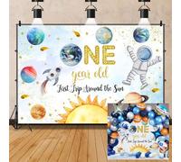 Laeacco 5x3ft Outer Space Theme 1st Birthday Backdrop for Kids Boy First Trip Around The Sun Watercolor Planets Astronaut Photography Background Party Supplies Cake Table Banner Photo Booth Props