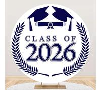 Laeacco 7.2x7.2ft Class of 2026 Graduation Round Backdrop Navy Blue Bachelor Cap Congrats Grad Photography Background for High School College Graduates Celebrate Prom Party Decor Portrait Booth Props