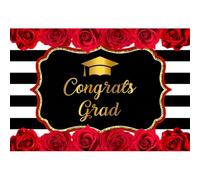 Laeacco 7x5ft Congrats Grad Backdrop for Girls Red Rose Flowers Striped Graduation Party Decorations Photography Background Congratulations Grad Senior Prom Party Cake Table Decor Photo Booth Props