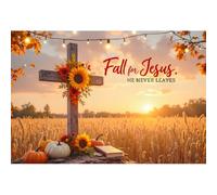 Laeacco 7x5ft Fall for Jesus He Never Leaves Backdrop Autumn Pumpkin Sunflower Harvest Cross Photography Background Gold Wheat Field Thanksgiving Party Decor Christian Religion Banner Booth Props