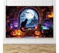 Laeacco 7x5ft Halloween Magic Potion Backdrop Spooky Witch Window Haunted Castle Photography Background for Horror Halloween Carnival Eve Party Decoration Family Portrait Photo Booth Props