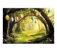 Laeacco 7x5ft Spring Easter Backdrop Enchanted Forest Path Colorful Eggs Old Trees Photography Background for Easter Day Bunny Party Decoration Baby Shower Kids Birthday Portrait Photo Booth Props