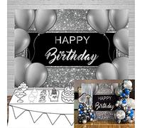 Laeacco 8x6.5ft Happy Birthday Vinyl Photography Background Grey Balloons Decors Silver Glittering Backdrops Child Kids Baby Adult Birthday Party Banner Cake Smash Studio Photo Props