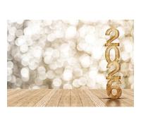 Laeacco 8x6ft 2026 Happy New Year Backdrop Rustic Wooden Floor Sparkly Bokeh Photography Background for Christmas New Year Festival Holiday Party Cake Table Decoration Banner Photo Booth Props