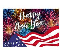 Laeacco 9x6ft 2026 Happy New Year Backdrop Colorful Fireworks USA Flag Printed Photography Background for Christmas New Year Festival Holiday Party Cake Table Decoration Banner Photo Booth Props
