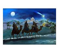 Laeacco 9x6ft Christmas Nativity Scene Backdrop Manger Birth of Jesus Shabby Barn Three Camels Kings Photography Background Holy Night Star Desert Castle Religious Backdrop Banner Photo Booth Props