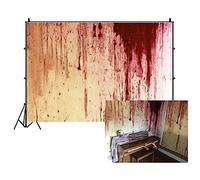 Laeacco Halloween Theme Backdrop 7x5ft Vinyl Photography Background Grunge Weathered Blood Splashed Cement Wall Trick or Treat Zombie Party Child Baby Shoot Violent Film Occasion Screen