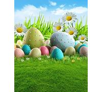 Laeacco Nature View Customizable 4x5ft Thin Vinyl Photography Backdrop for Children and Kids Green Grassland and Colorful Easter Eggs Scene 1.2x1.5m Photo Background Studio Props