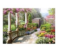 Laeacco Spring Garden Backdrop 10x8FT Blooming Flowers Photography Background Vintage Garden Pillars Outdoor Bridal Shower Wedding Birthday Party Decoration Banner Portrait Photo Studio Props