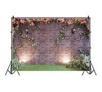 Laeacco Wedding Ceremony Backdrop 10x8ft Vinyl Photography Background Wedding Day Party Elegant Decoration Brick Wall Flowers Rose Ivy Green Grassfield Scene