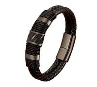 LAECCO Leather bracelet Woven Leather Rope Wrap Special Style Classic Stainless Steel Men Leather Bracelet Double-layer Design DIY