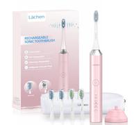 Lächen Electric Sonic Toothbrush, 5 Modes, 4 Replacement Toothbrush Heads, USB Charging, Timer, IPX7 Waterproof, Pink