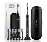 Lächen Electric Toothbrush, Sonic, 5 Cleaning Programs, 6 DuPont Brush Heads, IPX7 Waterproof, Black