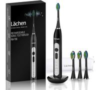 Lächen Sonic Electric Toothbrush Sonic Toothbrush with 4 Toothbrush Heads and Timer, 3 Modes & 3 Vibration Strengths with Travel Bag (B-Black)