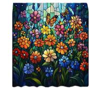 LAEDCIITI Abstract Floral Shower Curtain Stained Glass Modern Colorful Flower Butterfly Glass Green Leaves Plant Art Western Vintage Window Boho Floral Botanical Fabric Bathroom Curtain with Hook