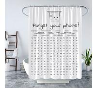LAEDCIITI Funny Bathroom Word Search Shower Curtain Black White Cute Forget Your Phone Rustic Wooden Board Word Search Puzzle Retro Bathroom Humor Washroom Fabric Bathroom Curtain with Hook