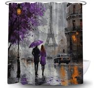 LAEDCIITI Paris Eiffel Tower Shower Curtain Purple Orange Oil Painting European France City Street View Landscape Modern Couple Romantic Vintage Fuzzy Art Fabric Bathroom Curtain with Hook