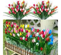Laelfe 12 Bundles Artificial Tulips Flowers with 60 Pcs Flower Head Fake Tulips Flowers Bouquet for Outdoor Indoor Home Garden Wedding Arrangements (Multicolor)