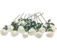 Laelfe 12 Pcs Artificial White Roses with Long Stems, Realistic Faux Silk White Roses for Wedding Home Garden Party Hotel DIY Decorations (Cream)